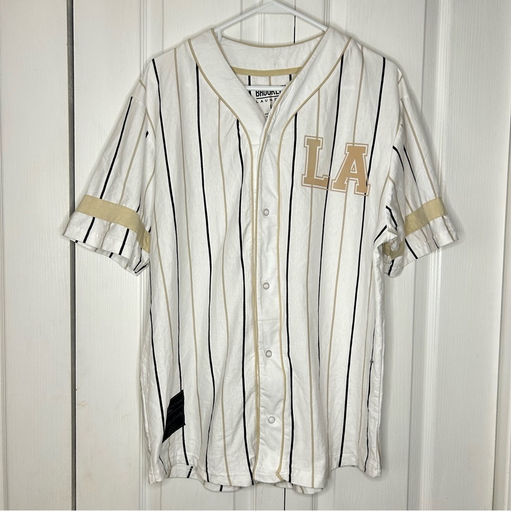 Brooklyn laundry men’s White Los Angeles Striped Jersey Shirt baseball L